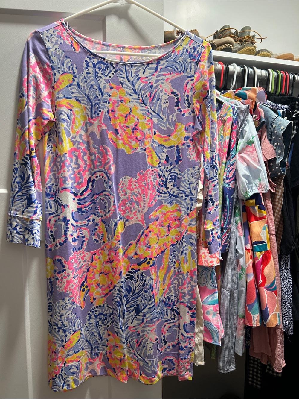 Lilly Pulitzer Lavender Dress with Pink Yellow and Blue Floral Print